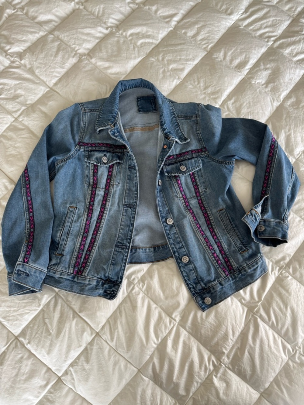 LC Lauren Conrad Light Blue Denim Jacket with Pink Accent Trim